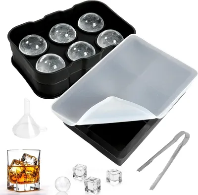Produktbild von Silikon-Eiswürfelform mit Deckel – Set aus 2 – Eiswürfelbehälter mit Deckel – Silikon-Eiswürfelform mit Trichter und Eiswürfelzange