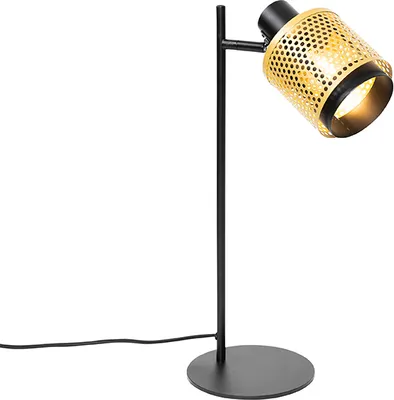Produktbild von QAZQA - Industrie I Vintage I Industrie I Vintage I Tischlampe schwarz mit Gold I Messing - Kayden I Wohnzimmer I Schlafzimmer - Stahl Rund - LED geeignet E14