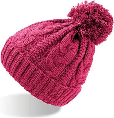 Produktbild von Atlantis Damen Strickmütze mit Zopfmuster Bommel-Mütze VOGU fuchsia one size