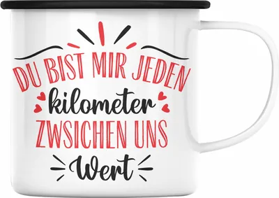 Produktbild von Trendation -  Fernbeziehung Geschenk für Ihn Sie Emaille Tasse mit Spruch Valentinstag Geburtstag Geschenk Freund (Schwarz)