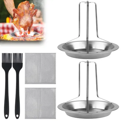 Immagine prodotto di 2 teglie da forno in acciaio inossidabile per pollo, complete di pennelli per olio e panni per la pulizia