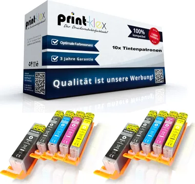 A box of printer ink cartridges with two sets of cartridges displayed below.