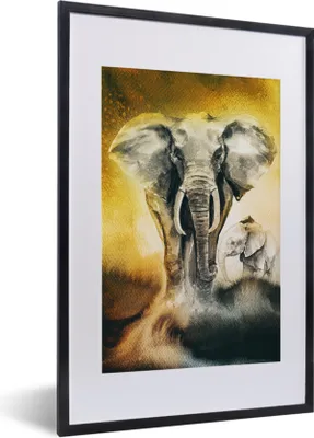 Produktbild von MuchoWow® MuchoWow® Gerahmtes Poster Elefant - Aquarellfarbe - Gelb 40x60 cm - Poster mit zchwarzem Bilderrahmen - Poster in Rahmen