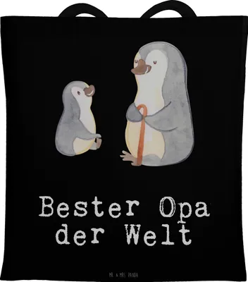 Produktbild von Mr. & Mrs. Panda Schultasche Pinguin Bester Opa der Welt - Schwarz - Geschenk, canvas tasche, Großeltern, Geburtstag, Enkel, Geschenkidee, Großvater, Laptoptasche