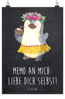 Produktbild von Mr. & Mrs. Panda Bild Pinguin Kokosnuss DIN A2 - Kreidetafel - Geschenk, Urlaub, typografie poster, Plakat, wanddeko, Wanddekoration, Ferien, Hawaii, drucke
