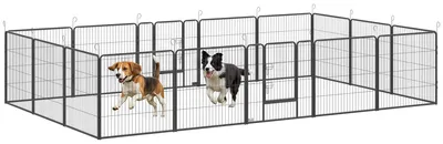 Produktbild von PawHut Welpenlaufstall, 16-teilig 80cm hoch Welpenauslauf faltbar mit Tür Grau