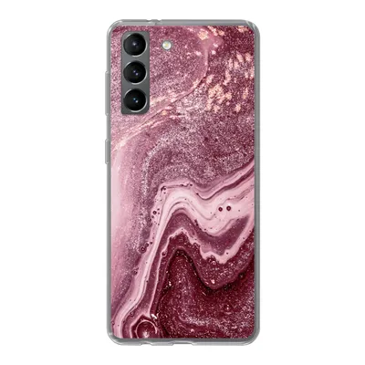 Produktbild von MuchoWow® Handyhülle Schutzhülle Hülle für Samsung Galaxy S21 Naturstein - Rosa - Glitter Silikon Softcase Handy Hülle - Softcase
