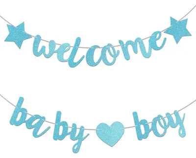 Image de Bienvenue, petit garçon Guirlande bleue pour fête de naissance et décoration intérieure