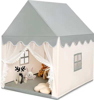 Produktbild von Kinderspielzelt Spielzelt für Kinder mit gepolsterter Decke & Fenstern & Holzrahmen, Kinderspielhaus, Tipi Zelt, Kinderzelt für drinnen, für Jungen & Mädchen (Beige)