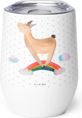 Produktbild von Mr. & Mrs. Panda Thermo Becher Lama Regenbogen - Weiß - Geschenk, Lamas, Hobby, kaffee tasse, Selbstständig, thermosbecher, glühweinbecher, Thermobecher, Reisebecher