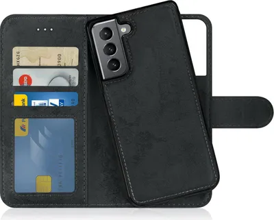 Produktbild von Flip Case für Samsung Galaxy S22 abnehmbare Magnet Hülle aus Kunstleder in Grau Schwarz