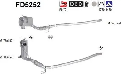 Produktbild von AS FD5252 Dieselpartikelfilter Rußpartikelfilter DPF für VW Passat Variant (3C5) Euro 5 Abgasanlage Diesel
