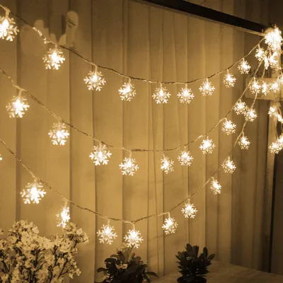 Schneeflocken-Lichterkette, 20 LEDs, 1,5 m, warmweiß, batteriebetrieben