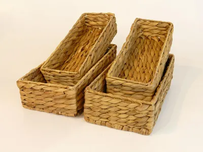 Produktbild von Besteckkörbe 'Pia' 4er Set (2+2) aus Wasserhyazinthe natur atmungsaktiv Aufbewahrungsbox Kosmetikkorb Schublade, Silber:natur