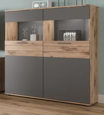 Produktbild von Highboard "Tomaso" Eiche und grau Wohn- und Esszimmer 110 cm mit Soft-Close