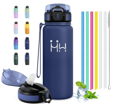 Produktbild von Trinkflasche Edelstahl 750ml, auslaufsicher, Thermosflasche mit Strohhalm