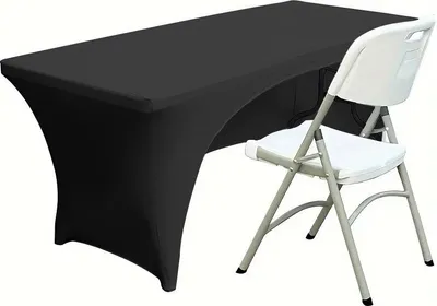 Produktbild von Flexible Tischdecke für rechteckigen Tisch 180 cm mit Ausschnitt vorne Schwarz