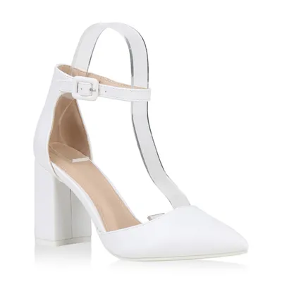 Produktbild von Giralin Damen Spitze Pumps Chunky High Heels Blockabsatz Party Schuhe 826011, Farbe: Weiß, Größe: 39