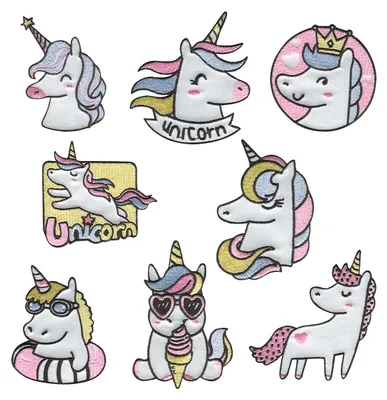 Obrázek produktu pro Unicorn Set B 8 kusů - nažehlovací nášivky, nažehlovací aplikace, nášivky, záplaty, k nažehlení