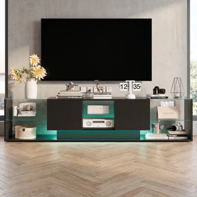 Produktbild von INONEFT TV-Schrank Hochglanz mit LED Beleuchtung, Lowboard mit mit Schubladen und offenen Fächern, Fernsehtisch 200x35x45 cm