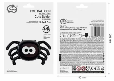 Produktbild von Folienballon, niedliches Spinnenmotiv, 89x47 cm - Godan