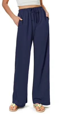 Image de Pantalon palazzo pour femmes - Taille haute - Bleu marine