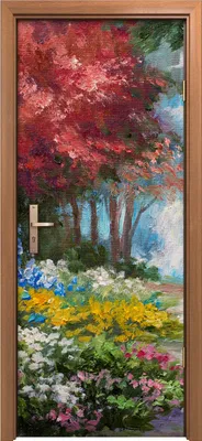Produktbild von Türposter 80x200 cm Türaufkleber Türtapete Türfolie Klebefolie Wald Blume bunte Landschafts
