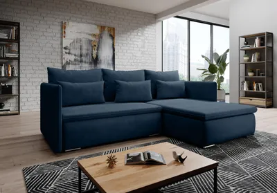 Produktbild von FurMeb24 ECKSOFA VALERIO monolith 77 - rechte seite - marine - mit schlaffunktion und bettkasten