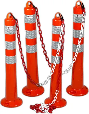 Produktbild von 4 Ketten Absperrpfosten orange flexibel 75cm +Kette +Schrauben