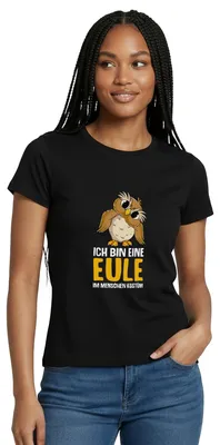 Produktbild von Spreadshirt Ich Bin Eine Eule Im Menschen Kostüm Karneval Frauen T-Shirt, M, Schwarz
