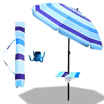 Produktbild von Clanmacy Strandschirm Sonnenschirm 210cm für Garten Strand Gartenschirm Neigbar Outdoor-Schirm mit Erdspieß