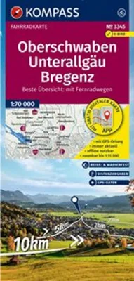 Immagine prodotto di Carta ciclistica KOMPASS 3345 Alta Svevia, Unterallgäu, Bregenz 1:70.000