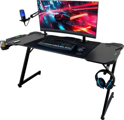 Immagine prodotto di Qware Akron Gaming Desk - Tavolo a LED con porta cuffie e porta bicchieri, larghezza 140 cm