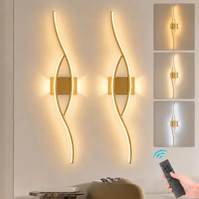 Immagine prodotto di 2 lampade da parete a LED, design moderno, per interni, dimmerabili, con temperatura di colore regolabile da 3000K a 6000K, ricaricabili, con telecomando e timer, ideali per soggiorno, camera da letto e corridoio