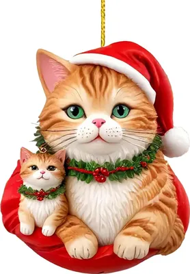 Produktbild von Weihnachtsanhänger, 2D-Acrylkatze mit Weihnachtsmütze, Autoanhänger, festliche Dekoration
