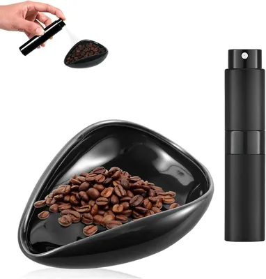 Kaffeebohnen-Dosierbecher 2er Set mit Sprühflasche, Keramik, schwarz