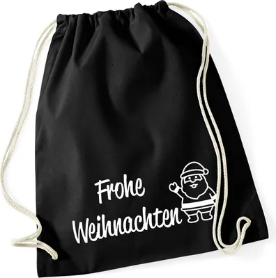 Produktbild von Huuraa Turnbeutel Frohe Weihnachten Weihnachtsmann 12 Liter Black Baumwolle Rucksack Geschenkidee
