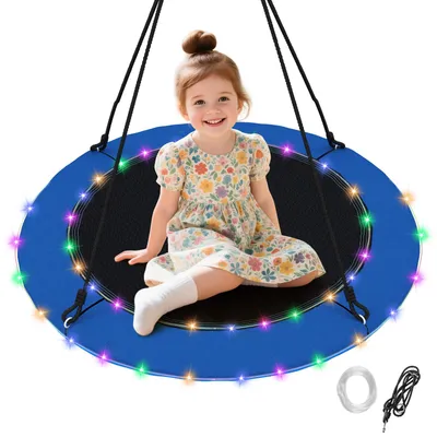 Immagine prodotto di Altalena a nido COSTWAY, Ø 100 cm, altalena per bambini con illuminazione a LED e corda regolabile da 100 a 180 cm, altalena sospesa fino a 150 kg, altalena da albero per bambini dai 3 anni in su