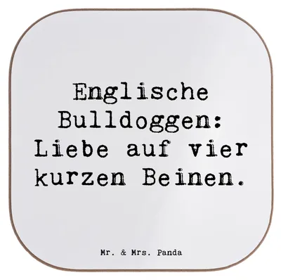 Produktbild von Mr. & Mrs. Panda Tassen Untersetzer Spruch Englische Bulldogge Liebe - Weiß - Geschenk, treue Hunde, Hund, Bulldoggen, bedingungslose, Hunderassen, Glas, Coaster