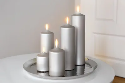 Produktbild von Fink CANDLE, metallic Stumpenkerze, Paraffin, stein, L. 8 cm, B. 8 cm, H. 10 cm, D. 8 cm 123810