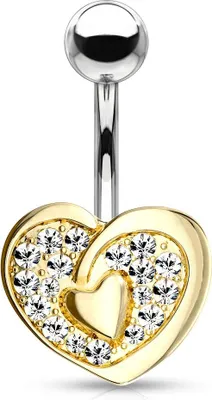 Produktbild von Bauchnabelpiercing Herz Heart Anhänger Zirkonia Kristalle Bananabell Chirurgenstahl 316L Edelstahl Autiga® gold