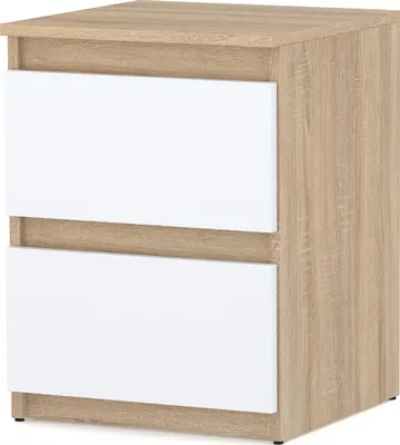 A product shot of a nightstand with two drawers.