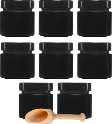 Produktbild von Famanu Set von 8 Gewürzgläsern 125 ml - schwarze Gläser - inklusive Gewürzschaufel - langlebig und ideal für Küche und Gewürzaufbewahrung