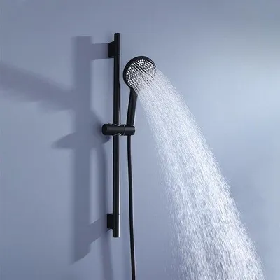 Image de Ensemble de douche 70 cm en acier inoxydable avec douchette à main et 3 types de jets, noir