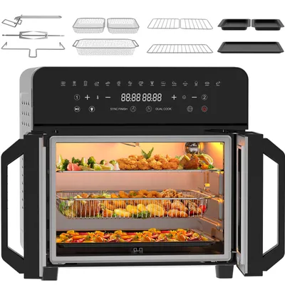 Productafbeelding van 23L XXL heteluchtoven Airfryer – miniofen, dubbele zone heteluchtfriteuse XXL met LED-touchscreen, 15 programma’s en 360° heteluchttechnologie