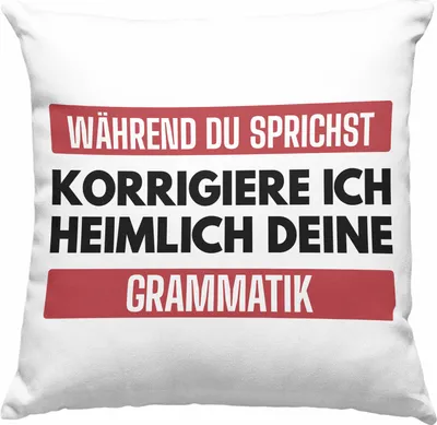 Produktbild von Trendation - Lehrerin Geschenk Deko-Kissen mit Füllung 40x40 Geschenkidee Lustig Sprüche Grammatik Spruch (Grün)