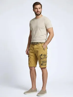 Imagen del producto de Pantalones cortos tipo bermuda de trabajo para hombre, de algodón, corte holgado, resistentes y cómodos, color amarillo, talla M