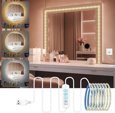 Obrázok produktu pre Zrkadlo s LED osvetlením na líčenie – lampa s 3 farbami a 9 úrovňami stmievania – 2 metre