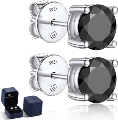 Produktbild von Schwarze Moissanite Ohrstecker 925 Sterling Silber 2 Karat Solitär Ohrringe 6.5mm 4 Prong
