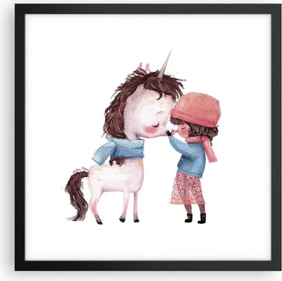 Produktbild von Gerahmtes Poster - Schwarzer Rahmen - Einhorn Mädchen Kinder - 40x40 cm - Wand Bild - Wanddeko - Wandbilder - Kunstposter - Wandposter - Bilderrahmen - Bilder - Kunstdruck - P2BAC40x40-4733